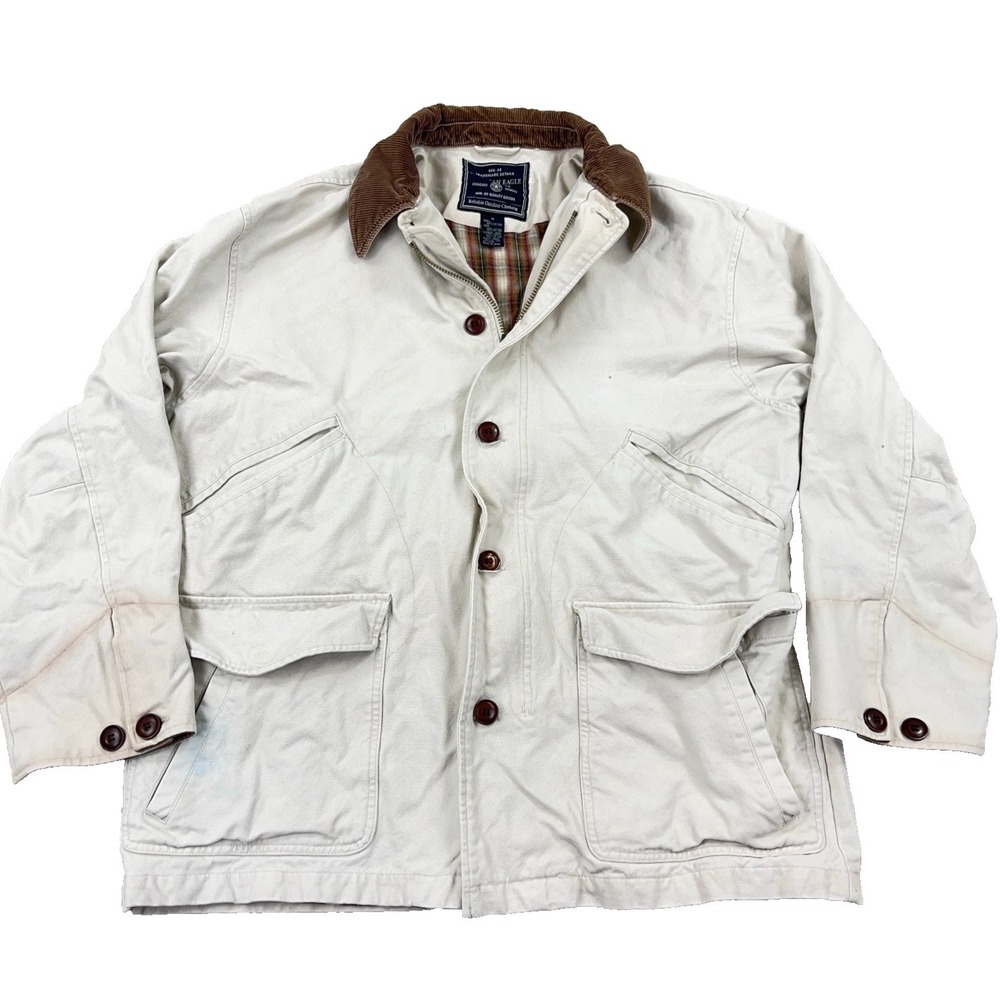 Vintage American Eagle Barn Jacket Men Large Tan Chore Coat Corduroy Collar Y2K